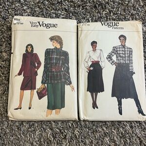 Lot Of 2- Vintage 1980s Vogue Sewing Patterns Skirt Top  Size 14-16-18 Uncut